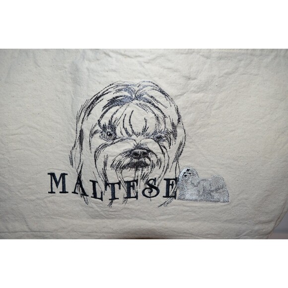 Vtg 90’s Maltese dog breed Canvas Tote bag Embroidered - Picture 3 of 7